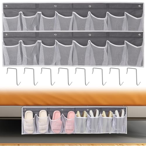 KTZCTPCA 2 Pack Bedside Hanging Shoe Organizers, 8 Large Mesh Pockets with 4 Hooks Shoes Boots Organizer, RV Shoe Storage Pockets Space Saving, Closet Organizers for Caravan Bathroom Bedroom Closet
