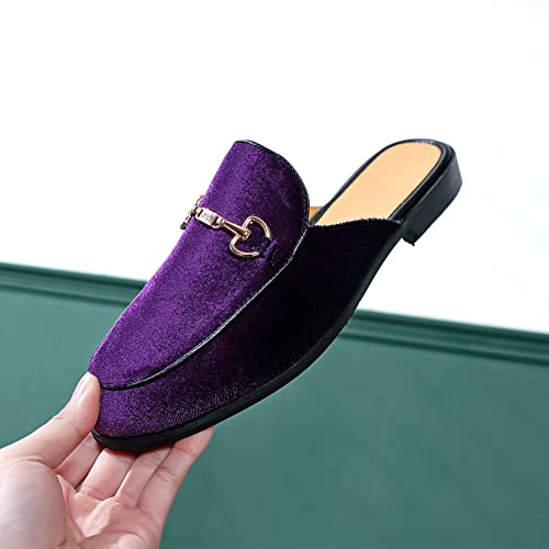Image of FLQL Mens Shoes Luxury Velvet Gold Buckle Slip-on Penny Loafers Casual Smoking Slippers Indoor Outdoor Sandals Black Size 7-13