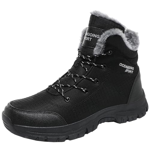 SJJH Botas de nieve altas impermeables para hombre, suela robusta y forro grueso de felpa para la máxima calidez y comodidad en invierno, Negro , 42 EU