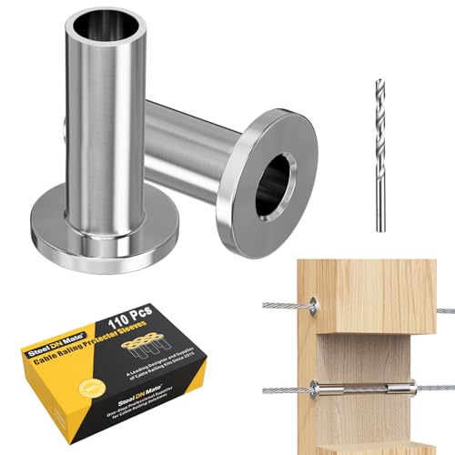 Image of Steel DN Mate 110 Pack T316 Stainless Steel Protector Sleeves for 1 /8 inch Cable Railing, Cable Protector Sleeves for Cable Railing System, Deck Railing Hardware with a Drill Bit DE11