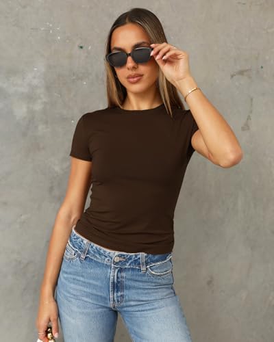 Image of Abardsion Women's Casual Basic Slim Fit T Shirts | Summer Clothes 2026 Going Out Crop Tops Short Sleeve Crew Neck Ladies Tees