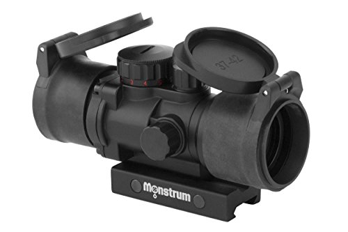 Monstrum Tactical S232P 2X Magnification Prism Scope (Black | with Flip Up Lens Covers)