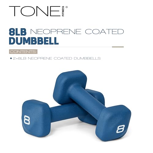 Tone Fitness Neoprene Dumbbell Weight Pairs with Anti-Roll Square Head | Multiple Options