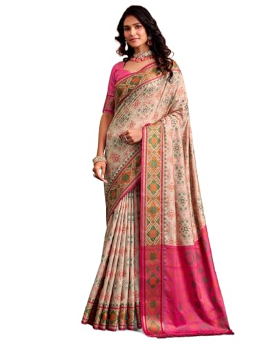 Image of MADHUHANSH Women's Cotton Linen Saree with Unstitched Blouse Piece and Floral Printed Pattern | Women Saree for Special Occasion | Stylish Modern Sarees