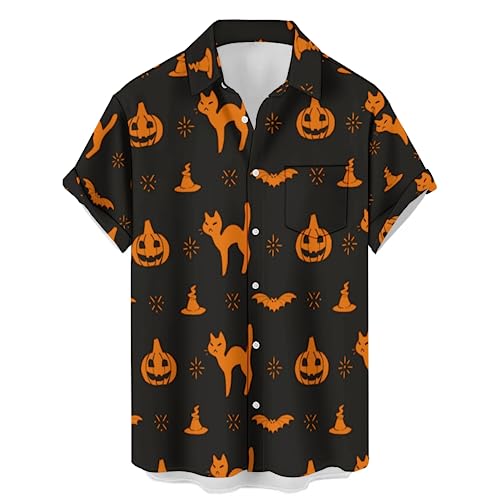 Men's Bowling Shirts Hawaiian Shirt Halloween Shirt Printed Chest Pocket Short Sleeve Casual Button Down Shirt Aloha Shirt