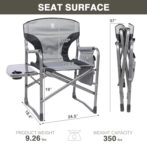 EVER ADVANCED Lightweight Folding Directors Chairs Outdoor, Aluminum Camping Chair with Side Table and Storage Pouch, Heavy Duty Supports 350LBS