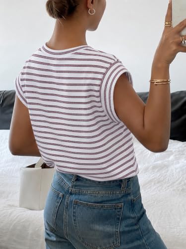 Image of Jawdrobe Women's Striped Western Top Round Neck Cap Sleeve T-Shirt for Women