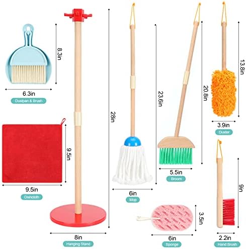 WHOHOLL Kids Cleaning Set, 9Pcs Wooden Toddler Cleaning Set for Pretend Play, Kids Broom Set for Toddlers Game, Interactive Kids Toys for Boys Girls Gifts, Realistic Toddler Toy Vacuum with Sponge 3 41i9FspJ7AL. AC