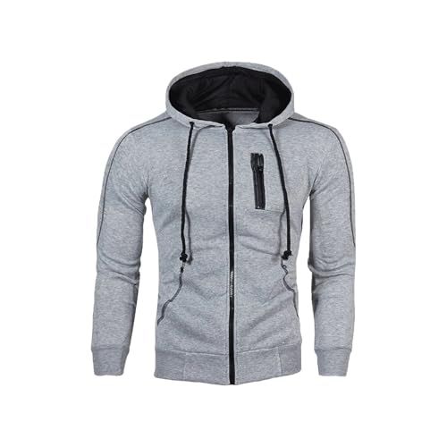 Lightweight Hoodie Casual Contrast Color Long Sleeve Zip Up Sweatshirt Pockets Mens Streetwear