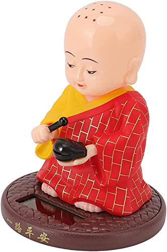 Image of AUGEN Small Buddhist Monk Solar Ornaments, Automatic Nodding Lucky Meaning Light Energy Sensing EcoFriendly, Solar Buddhist Monk Statue Decoration for Home Car Dashboard (Pack of 1)(C, Red)