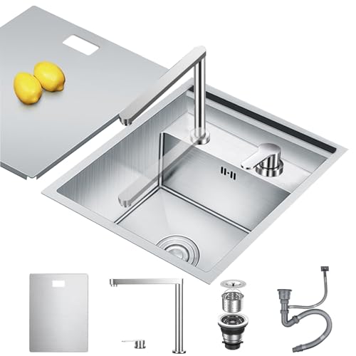 Lavello da bar da cucina a scomparsa con rubinetto pieghevole, stazione di lavoro sottopiano in acciaio inox, vasca singola per piccole cucine e camper, design salvaspazio (30 x 45 x 22 cm, argento B)