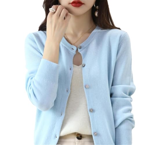 Couawaticy Ladies Cardigans Women's Cashmere Cardigan Round Neck