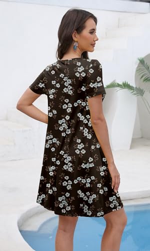 Image of COSSEN Women's Summer 2026 Casual Tshirt Dress Crew Neck Short Sleeve with Pockets Flowy Loose Swing A-Line Sundress