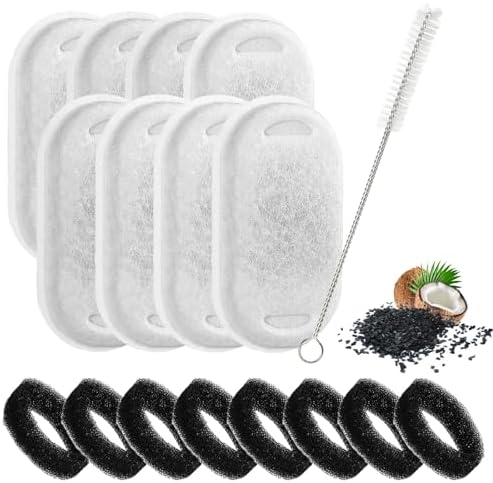 Pack De 16 Recambios Para Fuentes De Agua De Gato Invengo: 8 Filtros + 8 Esponjas, Con Carbón Activado De Coco