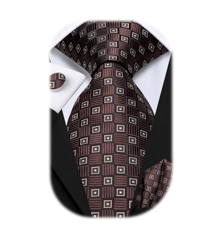 Image of Hi-Tie Mens 70inches Tie Set Extra Long Necktie for Men Cufflinks Handkerchief Big Tall Men Business Wedding