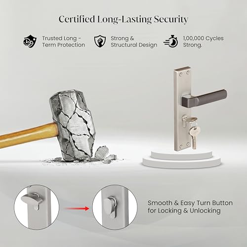 Image of LAPO Mortise Door Lock for Home Main Door & Bedroom with Handle | Heavy-Duty 60mm Cylinder | Left-Right Fit 30-50mm Door Home Office Hotel | 3 Brass Keys | 45x45mm Body | Matt Finish | CY-307