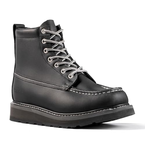 Defencas Men's SureTrack 6' Leather Soft Toe Work Boot for Men, Welt Construction, Oil/Slip Resistant, Wedge Sole, Moc Toe Men's Work Boots, EH, D4994-D-8.5