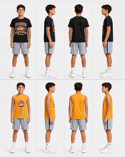 Image of Pro Athlete Boys Active Shorts Set - 3 Piece Athletic Dry Fit Graphic Tees Tank Tops and Basketball Shorts for Boys