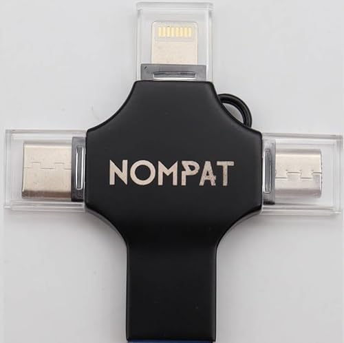 NomPat 128GB 4-in-1 USB 3.0 Flash Drive – High-Speed Metal PhotoStick Memory Stick, Portable External Storage Backup Drive for Smartphone, Laptop, Android, PC & iOS