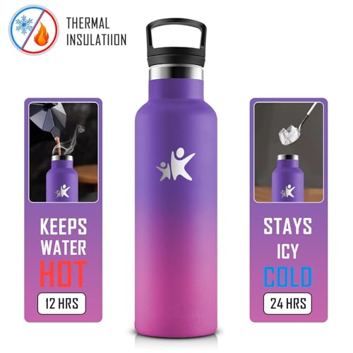 KollyKolla Trinkflasche Edelstahl Kinder 500ml, Thermoskanne BPA-Frei, Auslaufsichere Isolierflasche Doppelwandig, Kohlensaeure Geeignet, Wasserflasche Edelstahl für Fitness, Schule, Outdoor