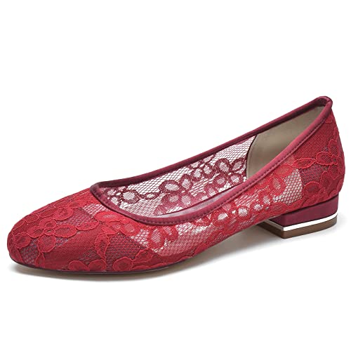 Wedding Shoes Women's Satin Flat Heel Peep Toe Bridal Flats 2.5Cm