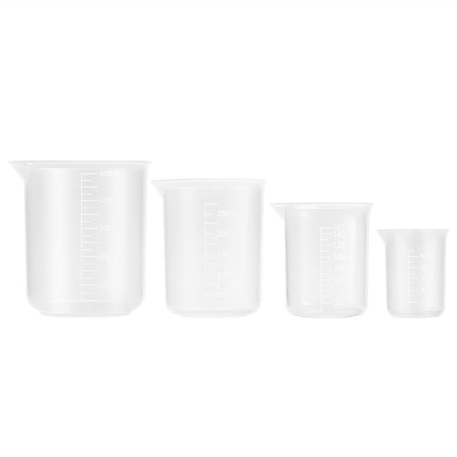 Bicchiere sperimentale 4 Pezzi Misurini 50ml / 150ml / 250ml / 500ml Bicchieri Graduati in plastica Materiale di Laboratorio (Trasparente) Laboratorio, Cottura al Forno