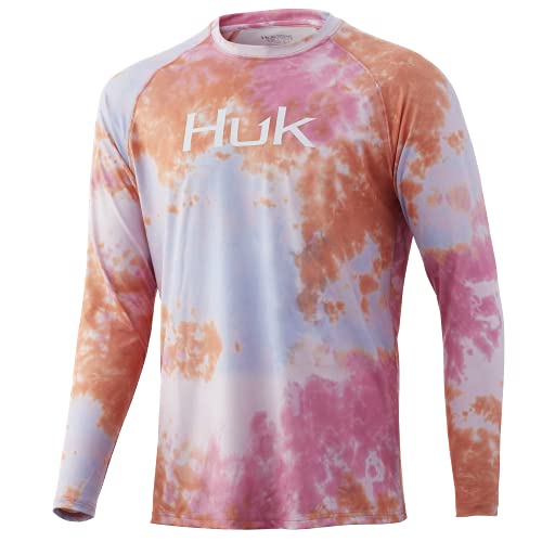 HUK Men's Pattern Pursuit Long Sleeve Performance Fishing Shirt, Fusion Coral, Small