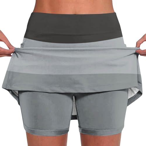 of 2025 Culottes for Women Plus Size, Golf Skirts for Women Elastic High Waist Yoga Culottes Color Block Lightweight Joggers Summer Tight Tennis Shorts with Pocket, Gray,M