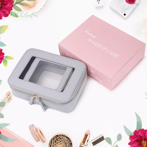 Pinkmik Beauty Case Trasparente Da Viaggio Per Cosmetici E Articoli Da Toeletta Borsa Per Pennelli Da Donna E Borsa Trasparente Per Auto Con Cerniera (F/Grigio, M + Mini), F/Grigio, M+Mini, Beauty - 8