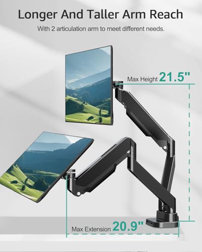 Image of MOUNT PRO Dual Monitor Desk Mount for 39 inch Ultrawide Screen up to 33lbs, Heavy Duty Monitor Arm Double Gas Spring Arms for 2 Monitors, Adjustable Computer Monitor Stand with USB, VESA 75x75 100x100