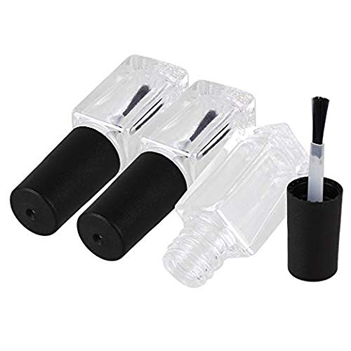 VNDEFUL 5Pcs 5ML Nail Polish Bottles Empty Glass Square Bottom Shape Nail Polish Clear Bottles with Cap and Soft Brush