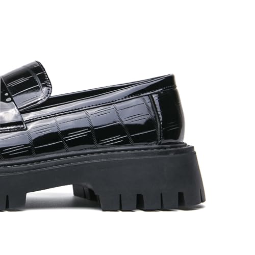 Men's Patent Leather Platform Slip-on Loafers,Fashion Round Toe Metal Decoration Non-Slip Thick Sole Business Dress Shoes Causal Party Wedding Prom Shoes2