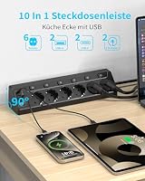 Inhwatek Eck Steckdosenleiste Überspannungsschutz mit USB C, 6 Fach Tischsteckdose Mehrfachsteckdose mit 2M Kabel (3680W,16A), Verteilersteckdose für Küchemit Heim Büro – Ansicht 2