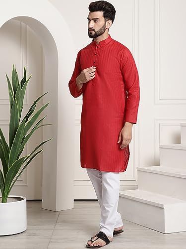 Image of SOJANYA (Since 1958 Men's Cotton Blend Checked Kurta and Churidar Pyjama Set