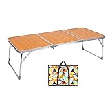 sorliva Folding Camping Table, Portable Picnic Camping Table Bed Table with Carrying Bag, 3-Fold Lightweight Folding Table for Outside Picnic Garden Cooking BBQ Fishing Beach Table