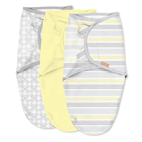 Image of SwaddleMe Original Swaddle - Size Small/Medium, 0-3 Months, 3-Pack (Yellow Stripe) Easy to Use Newborn Swaddle Wrap Keeps Baby Cozy and Secure and Helps Prevent Startle Reflex