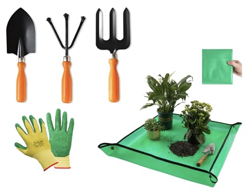 Image of Yo Green Gardening Hand Tools Set - 5 Pcs (Cultivator, Trowel, Fork) | Gardening Tools for Home Garden | Durable Plant Tool Kit | Farming Tools (3 Pc Tool + Gloves + Sheet)