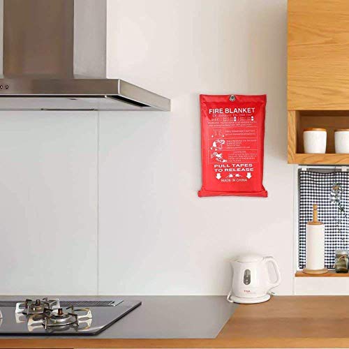 Fire Blanket - Large Fire Extinguisher with Fire Blanket Quick Unfolding with Loops Ideal for Kitchen Office Home Garage Caravan Etc