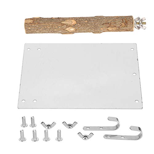 Papageienspiegel, Edelstahl-Vogelspiegel mit stehender Holzstange für Sittich Nymphensittich Conure Lovebirds Finch Canaries