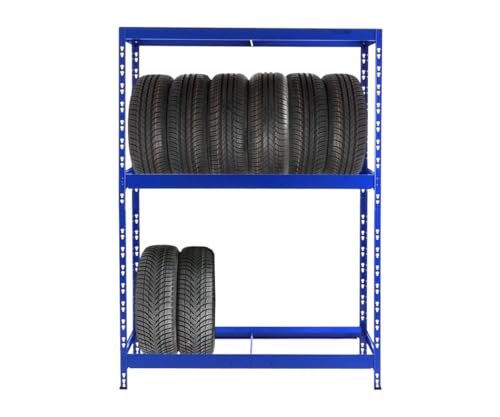 PROREGAL Étagère à pneus Tiger | HxLxP 180x130x50cm | avec Tablette | jusqu'à 12 pneus | Bleu | Porte-Pneu, Rack à pneus, rayonnage, Stockage, Rangement,...