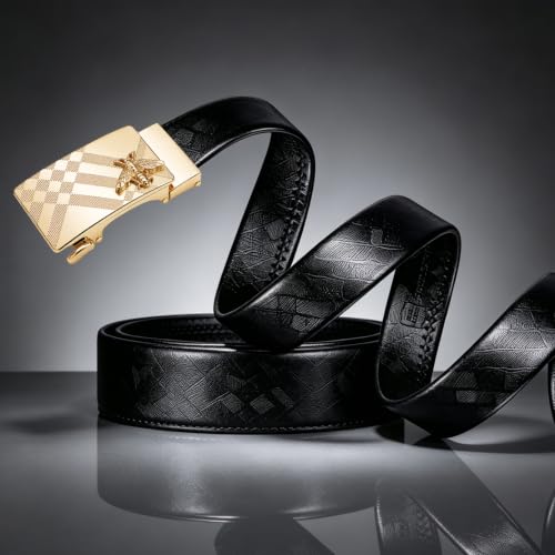 Image of Dubulle Designer Men's Belts, Ratchet Leather Sliding Buckle Dress Belt | 1 3 /8 inch(3.5cm) Genuine Leather Adjustable Strap, Automatic Ratcheting Buckles, Gift‑Boxed, Trim to Fit, for Business Casual