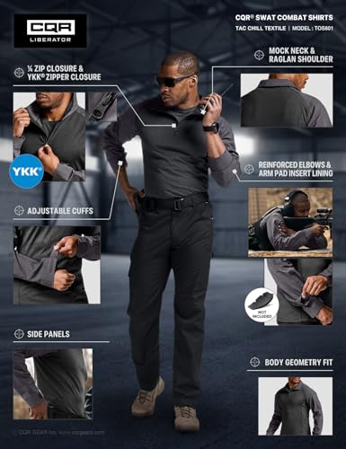 Image of CQR Men's Tactical Combat Shirt, 1 /4 Zip Long Sleeve Breathable Military BDU Training Top for Shooting, Hunting, Range Use