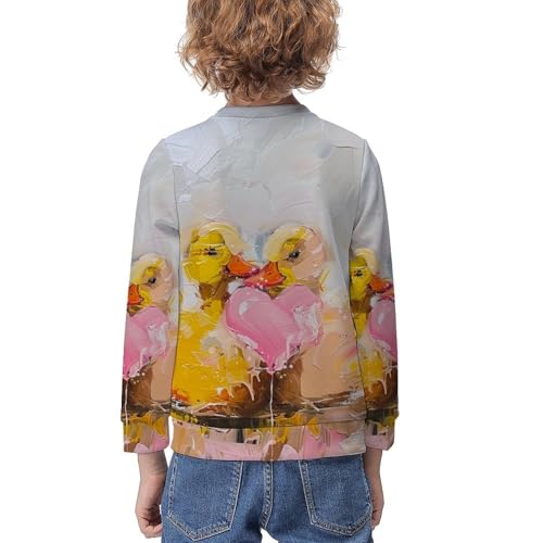 Yellow Ducks And Pink HeartChildren's Casual Pullover Sweatshirt Loose Fit10-12Y2