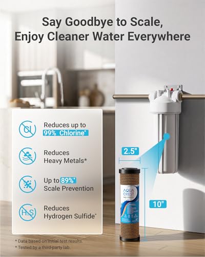 Image of AQUA CREST 1 Micron 2.5 inchx10 inch Whole House CTO Carbon and KDF Water Filter Cartridge Replacement for DuPont WFPFC8002, Culligan D-10A, CBC-10, GE FXWTC, GXWH20T, Pack of 2
