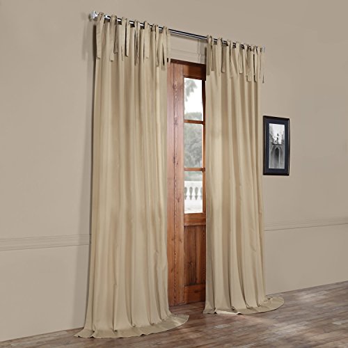 Image of HPD Half Price Drapes Solid Tie Top Cotton Curtains 108 Inches Long (1 Panel) Luxury Light Filtering Curtains for Living Room, Modern Semi Sheer Curtain for Bedroom, 50W X 108L, Shaker Beige