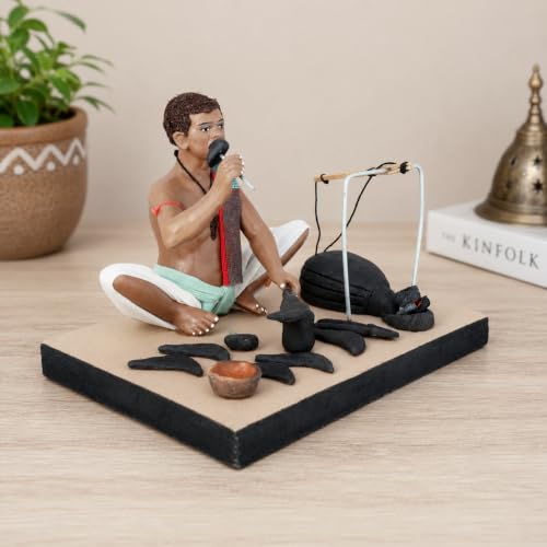 Image of Krishnanagar Handmade Clay Gift & Decor | Standard- Sitting Human Figure Miniature Idol - Blacksmith