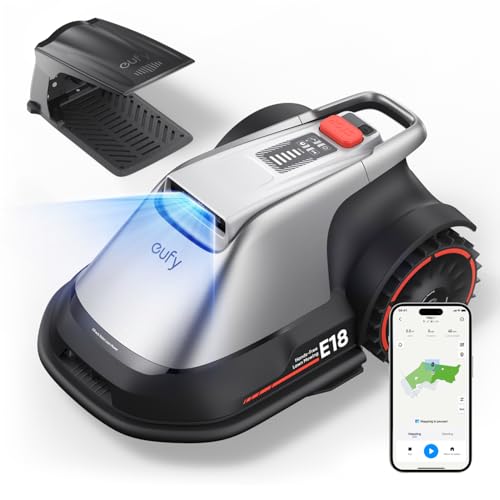eufy E18 Robot Lawn Mower,Max 0.3 Acres,Wireless Robot Mower with Auto Mapping,Vision Navigation,Multi-Zone Management,Robotic Lawnmower with AI Obstacle Avoidance,APP Control,18°Slope,Cut Height1-3'