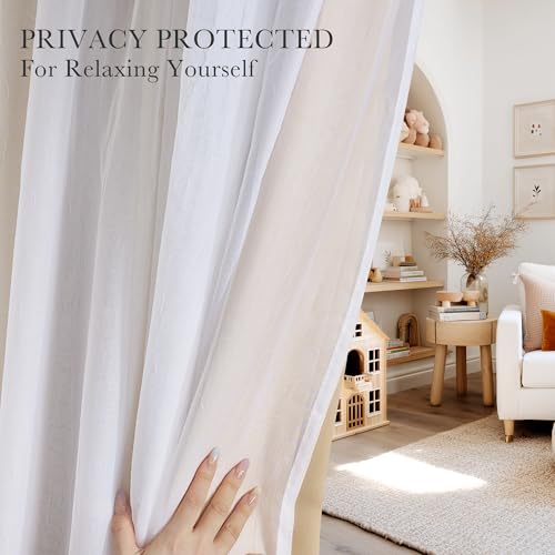 Image of PONY DANCE Sheer Window Curtains, 52 by 95 in, Biscotti Beige, 2 Pieces | Mix & Match Window Treatments Light Block Drapes Blackout Panels for Living Room