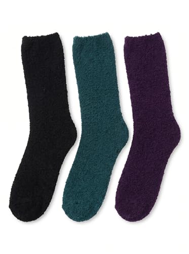 Image of Tipi Toe Womens Fuzzy Crew Socks with Anti Slip Grips Warm Cozy Fluffy Winter Slipper Socks Non Skid Home Socks for Women