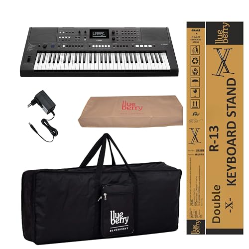 Image of Yamaha PSR-I510 Digital Electronic 61 Keys Keyboard with Power Supply, Blueberry KB-50 Bag, R-13 Stand, and Dust Cover